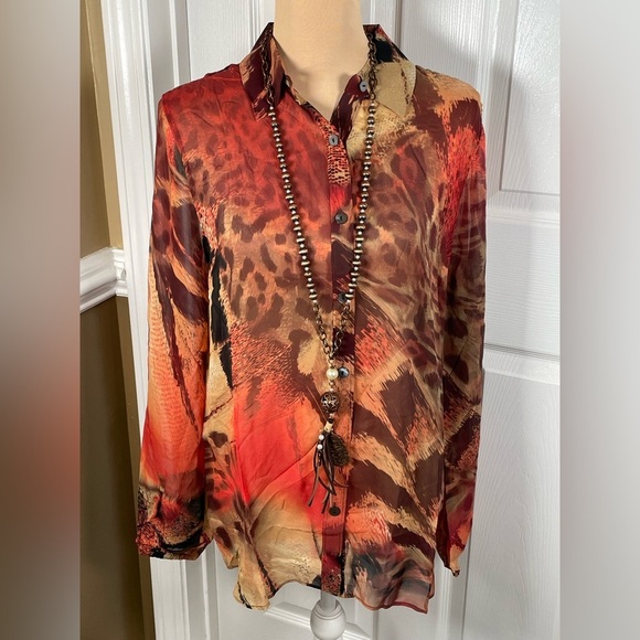 Da-Nang 100% Silk Long Sleeve Tunic Size Medium - Picture 7 of 10